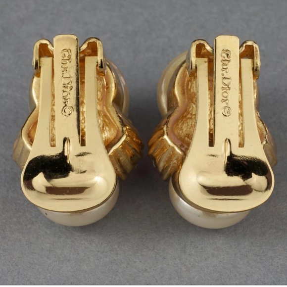 Vintage CHRISTIAN DIOR Double Pearl Rhinestone Earrings - Picture 4 of 11